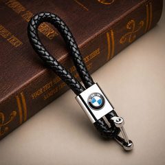 BMW Style Braided Leather Car Keychain – Premium Metal Key Ring & Key Holder