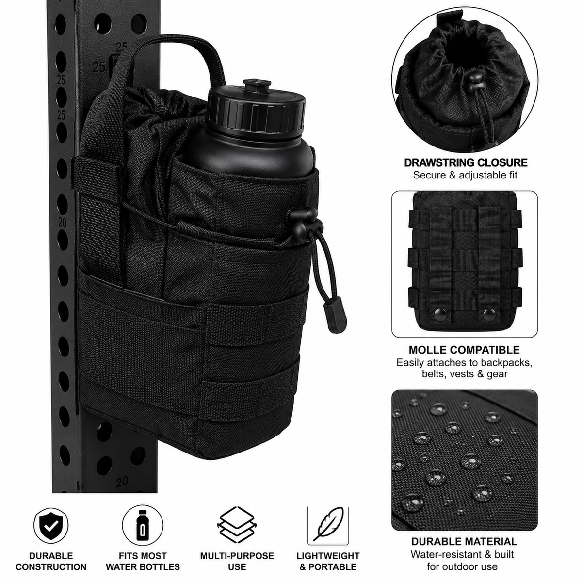 Tactical MOLLE Water Bottle Pouch – Adjustable Outdoor Utility Carrier Bag with Secure Straps