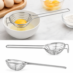Long Handle Egg Separator – Stainless Steel Egg Yolk & White Strainer for Baking and Cooking