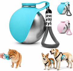 2-in-1 Portable Dog Water Bottle – Stainless Steel Travel Pet Water Dispenser with Silicone Bowl