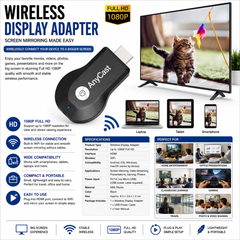 Wireless Display Adapter 1080P Full HD – WiFi Screen Mirroring Dongle for Smartphone, Tablet & Laptop to TV, HDMI Media Receiver