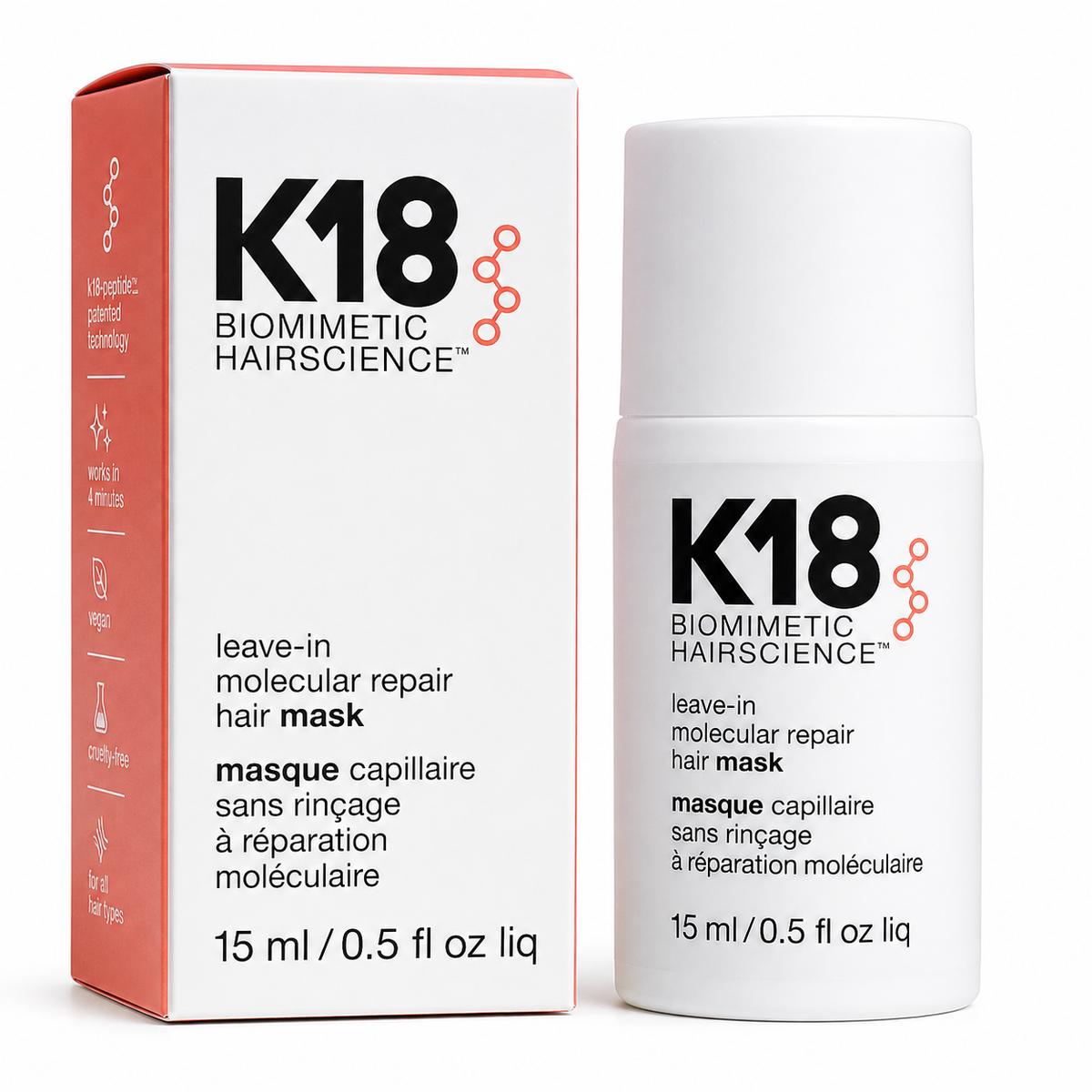 K18 Biomimetic Hairscience Leave-In Molecular Repair Hair Mask 0.5oz/15ml