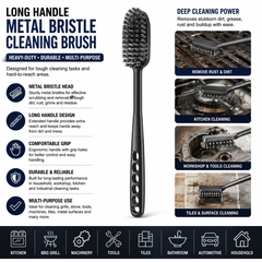 Long Handle Metal Bristle Cleaning Brush – Heavy-Duty Handheld Scrubbing Brush with Ergonomic Grip for Household, Kitchen, Workshop & General Cleaning