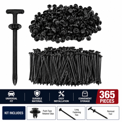 Universal Automotive Push-Type Retainer Clips & Fastener Assortment – Black Plastic Car Trim Panel Rivets with Installation Tool