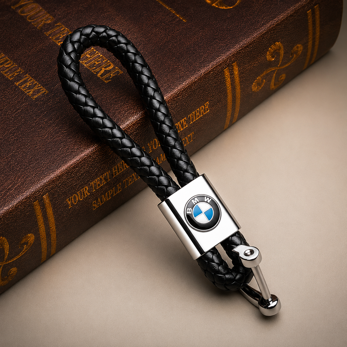 BMW Style Braided Leather Car Keychain – Premium Metal Key Ring & Key Holder