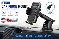 3-in-1 Car Phone Mount 360° Rotating Dashboard Windshield Air Vent Holder