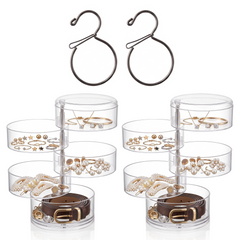 Rotating Jewelry Storage Box Plastic Transparent Jewelry Organizer Display Rack With Lid For Earrings,rings,necklaces (4 floors)