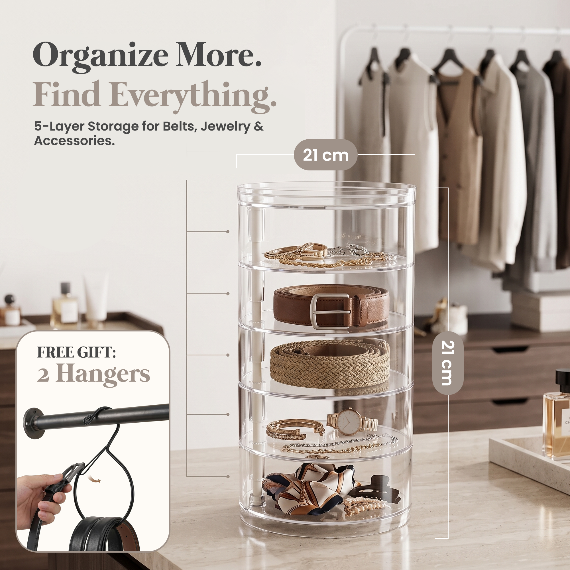 Rotating Jewelry Storage Box Plastic Transparent Jewelry Organizer Display Rack With Lid For Earrings,rings,necklaces (4 floors)