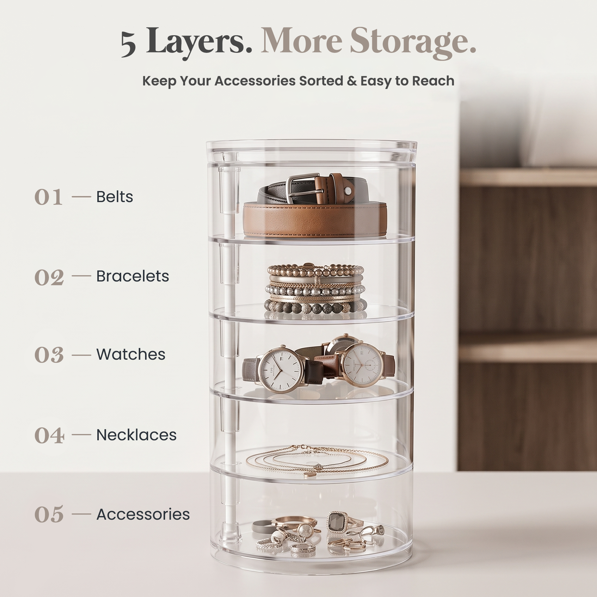 Rotating Jewelry Storage Box Plastic Transparent Jewelry Organizer Display Rack With Lid For Earrings,rings,necklaces (4 floors)