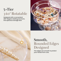 Rotating Jewelry Storage Box Plastic Transparent Jewelry Organizer Display Rack With Lid For Earrings,rings,necklaces (4 floors)