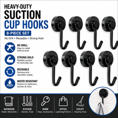 Heavy-Duty Suction Cup Hooks – 8-Piece Set, Reusable Wall Hooks for Bathroom, Kitchen, Home & Office, No-Drill Hanging Organizer