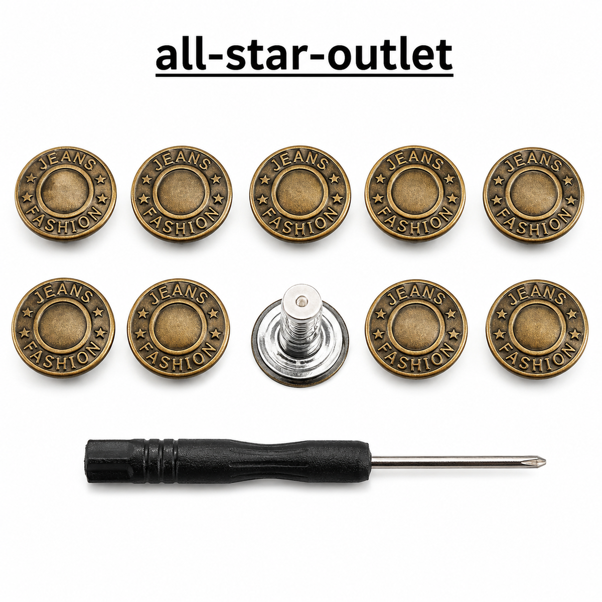 10PCS Jeans Buttons No Sew Jean Button Replacement with Screwdriver 17mm