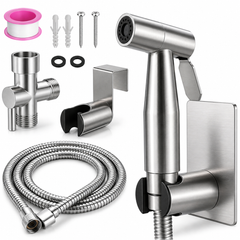 Stainless Steel Handheld Bidet Sprayer Set – Toilet Shower Spray Kit with Flexible Hose, Wall Holder & Installation Accessories