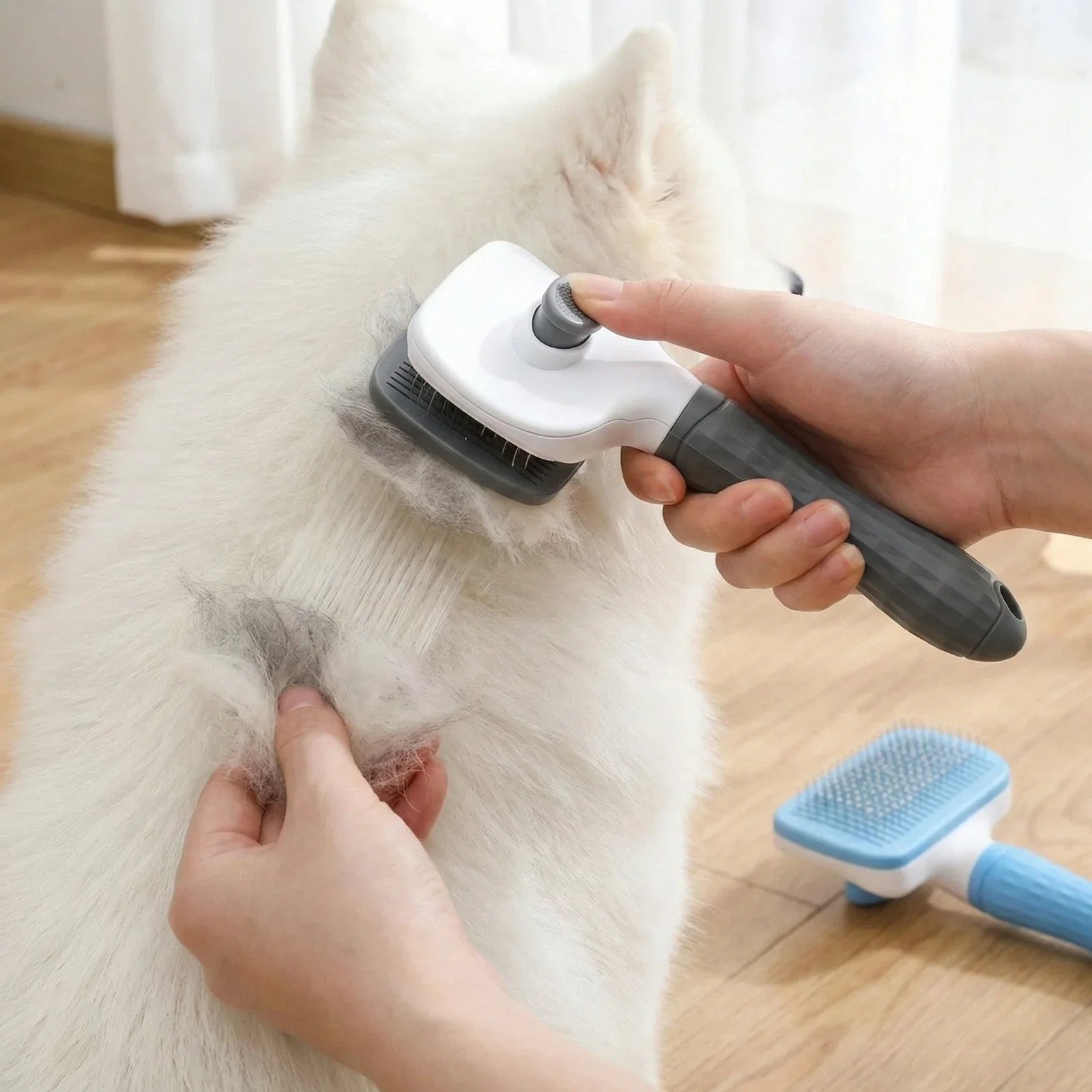 Self-Cleaning Slicker Brush for Dogs & Cats – Pet Grooming Comb & Hair Remover