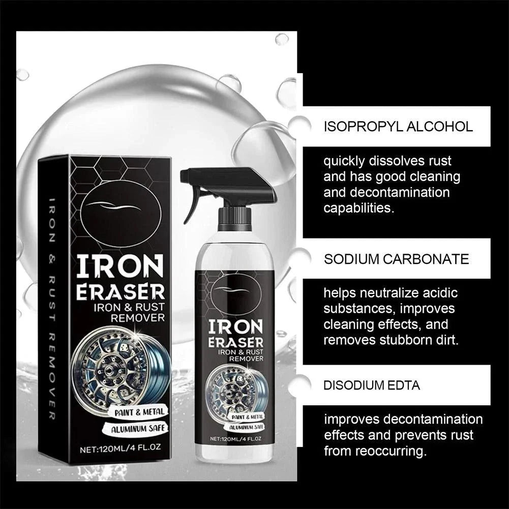 Iron Eraser Rust Remover Spray, Car Wheel Paint Brake Dust Fast Cleaner 120ML