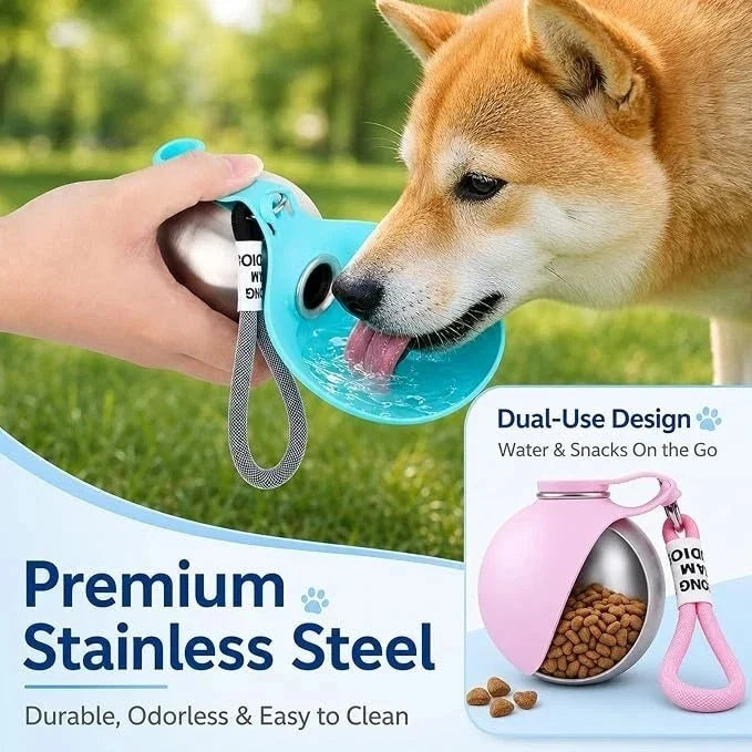 2-in-1 Portable Dog Water Bottle – Stainless Steel Travel Pet Water Dispenser with Silicone Bowl