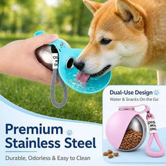 2-in-1 Portable Dog Water Bottle – Stainless Steel Travel Pet Water Dispenser with Silicone Bowl