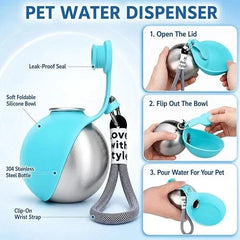 2-in-1 Portable Dog Water Bottle – Stainless Steel Travel Pet Water Dispenser with Silicone Bowl