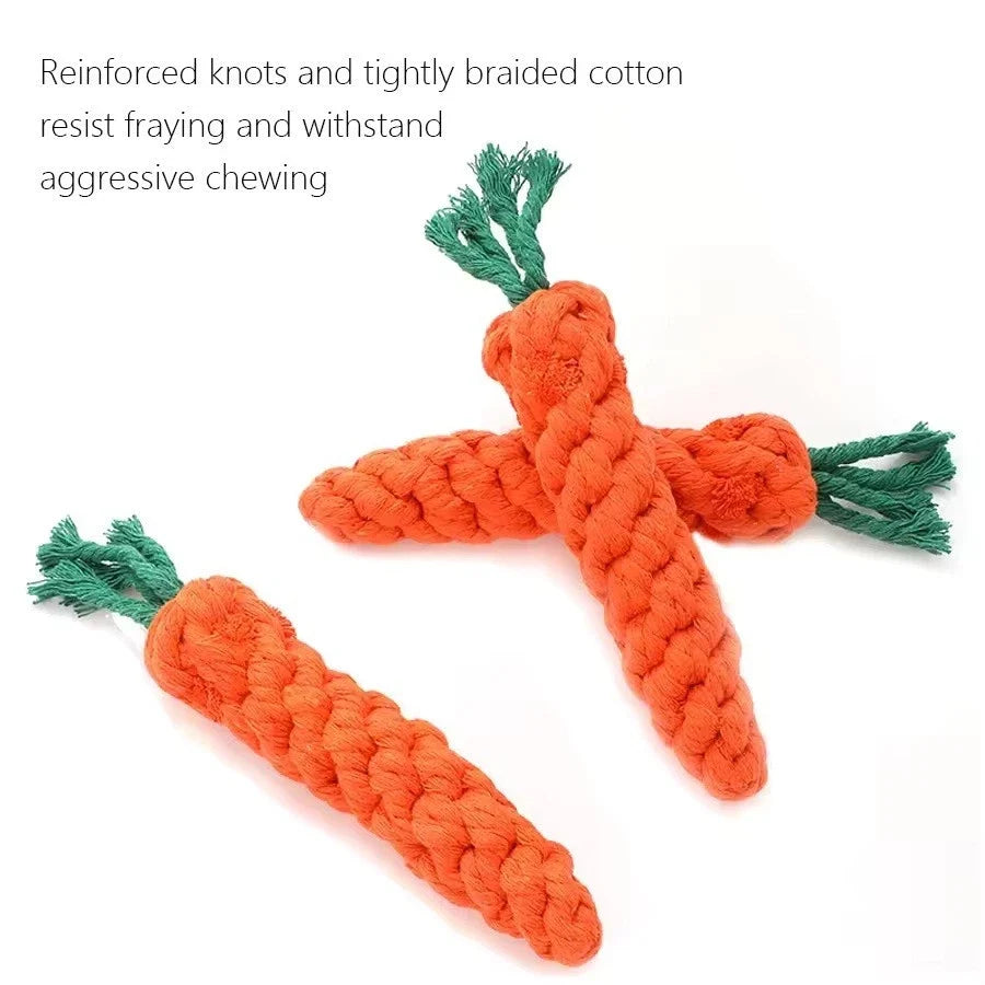 Carrot Rope Dog Chew Toy – Durable Braided Cotton Tug & Interactive Puppy Toy